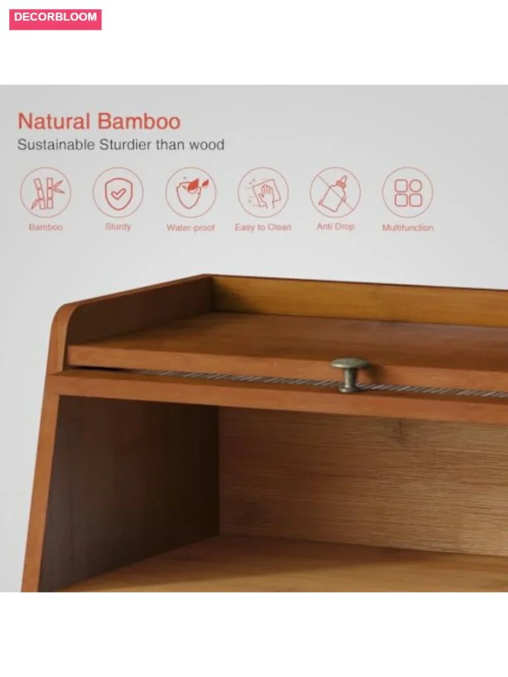 Wooden 2-Tier Bread Box with Bamboo Material and Ventilated Roll Top
